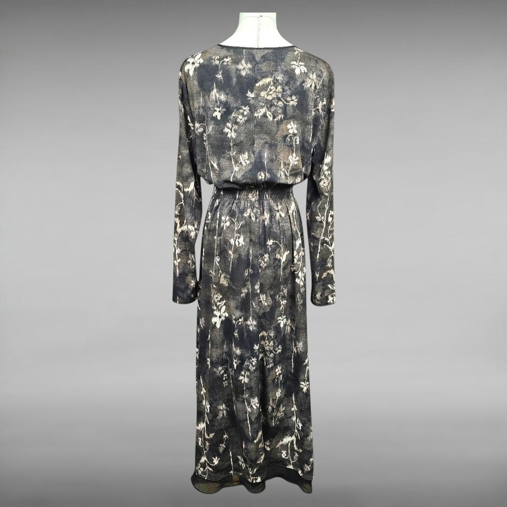 Simply Vera Vera Wang Gray Floral Long Sleeve High Low Midi Dress Womens Medium - Picture 2 of 5